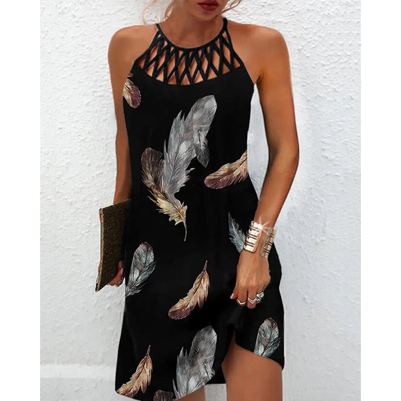 Fashion Print Dress Casual Halterneck Dresses