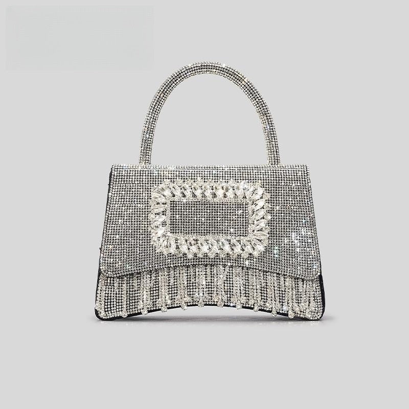 Square Buckle Hot Rhinestone Rhinestone Tote Female Tassel Flip Party bag