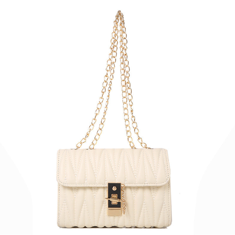 Solid Color Pleated Small Square All-match Simple Chain Shoulder bag