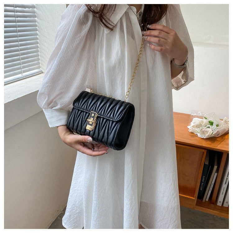 Solid Color Pleated Small Square All-match Simple Chain Shoulder bag