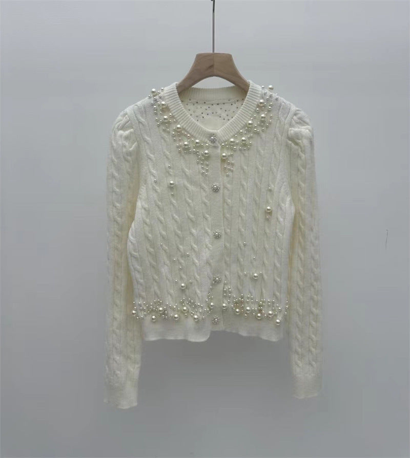 Heavy Industry Beaded Twist Bubble Long Sleeve Knitted Sweater