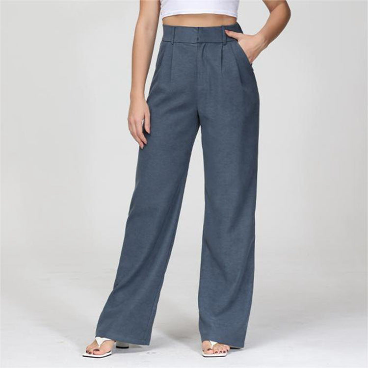 High Waist Straight Trousers With Pockets Wide Leg Casual Pants