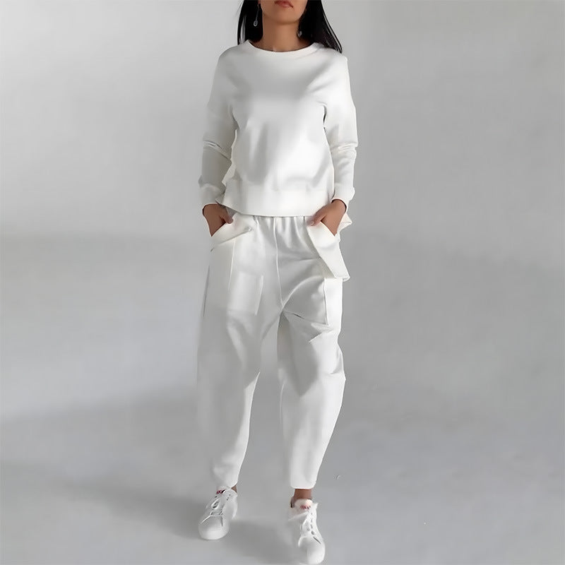 Sweatshirt Long Sleeve Back Slit Top With Pockets Loose Trousers