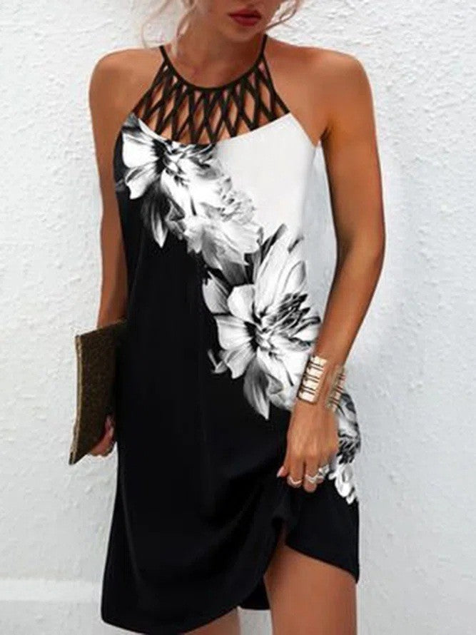 Fashion Print Dress Casual Halterneck Dresses