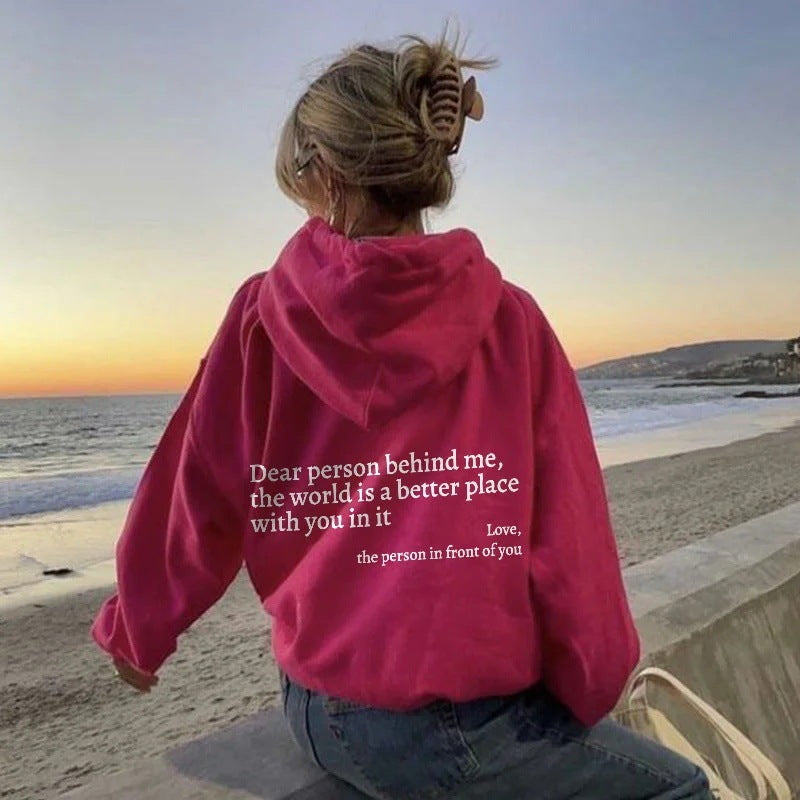 Women's Plush Letter Printed Hoodie Unisex