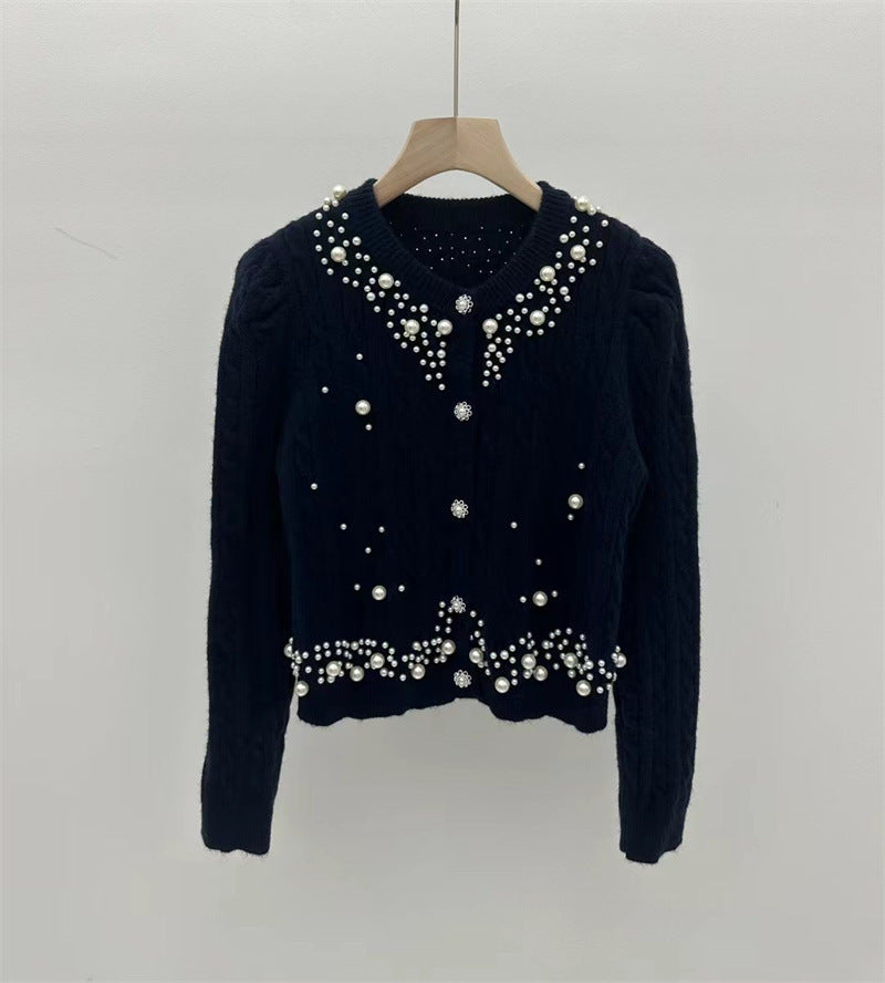 Heavy Industry Beaded Twist Bubble Long Sleeve Knitted Sweater