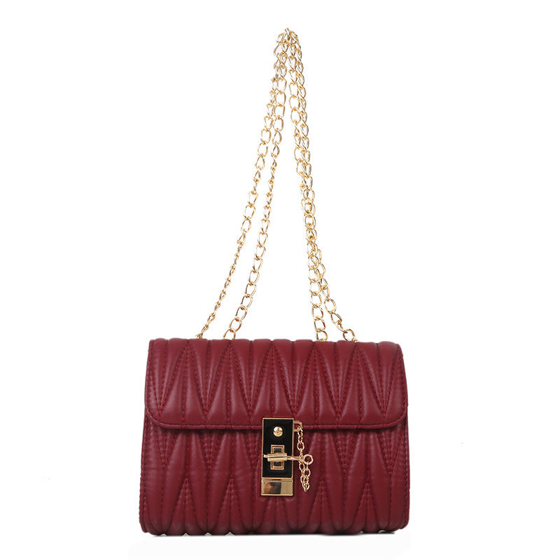 Solid Color Pleated Small Square All-match Simple Chain Shoulder bag