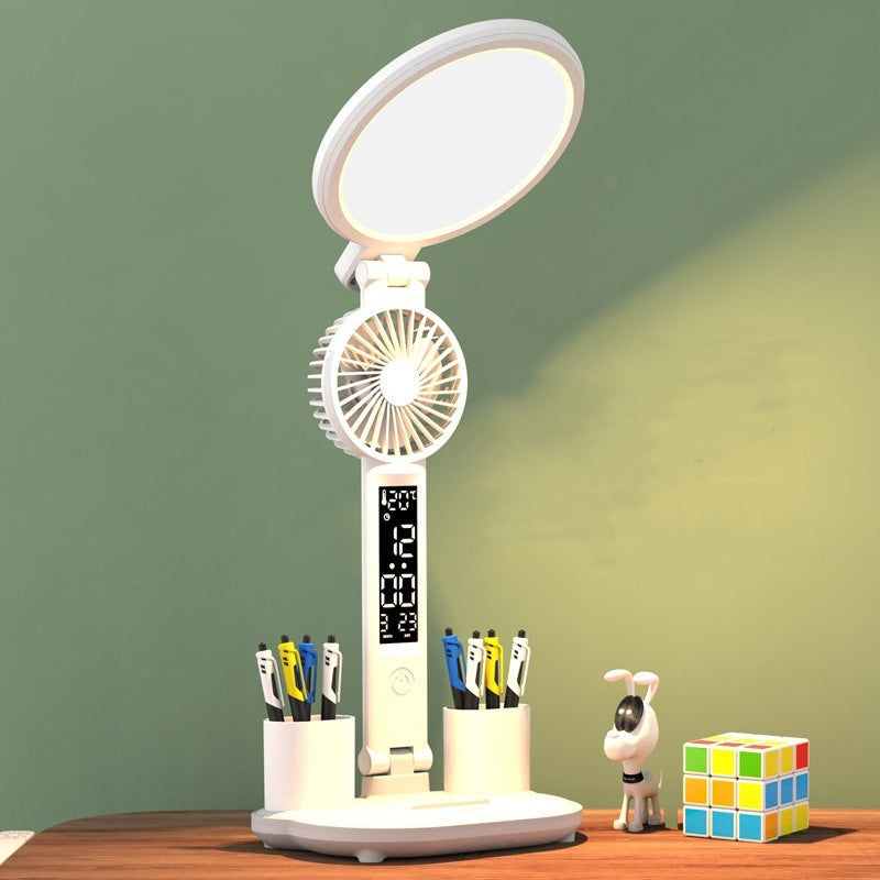 LED Clock Table Lamp USB Chargeable,Fan Light Foldable.