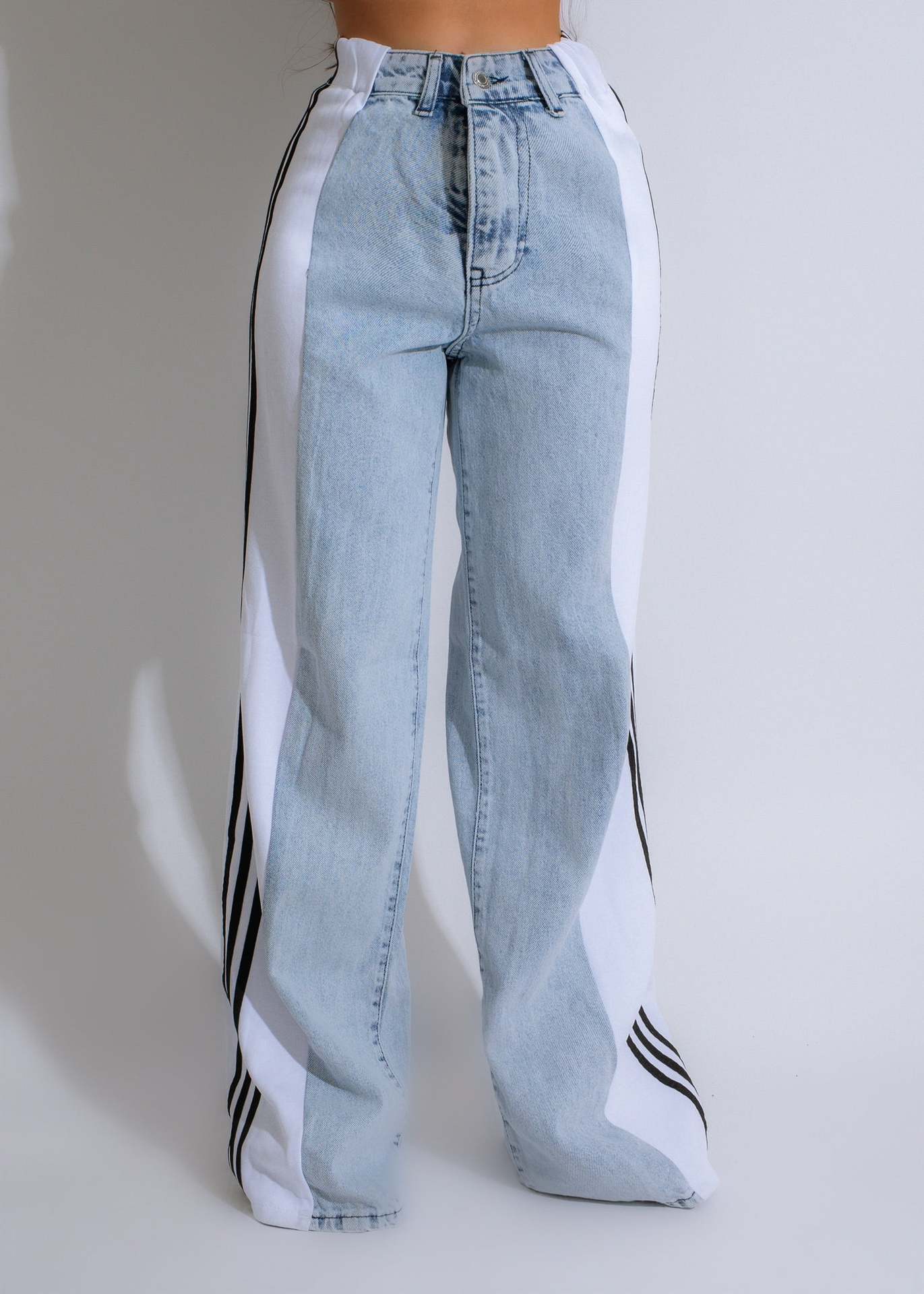 Casual High Waist Elastic Straight Leg Trousers, Denim Wide Leg Pants