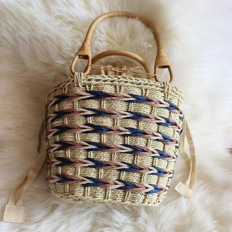 Original Japanese Style Paper String Woven Bamboo Rattan Handle Handbag