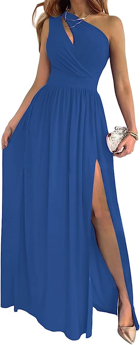 One Shoulder High Split Cutout Sleeveless Elegant Sexy Cocktail Maxi Dress