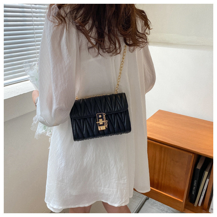 Solid Color Pleated Small Square All-match Simple Chain Shoulder bag