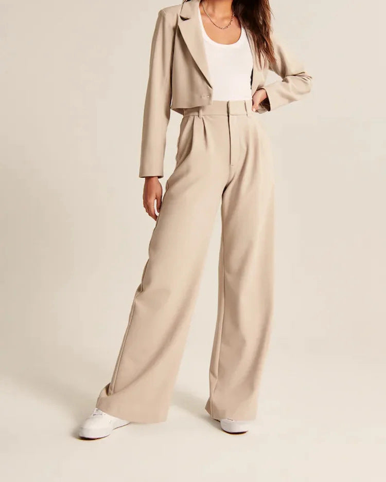 High Waist Straight Trousers With Pockets Wide Leg Casual Pants